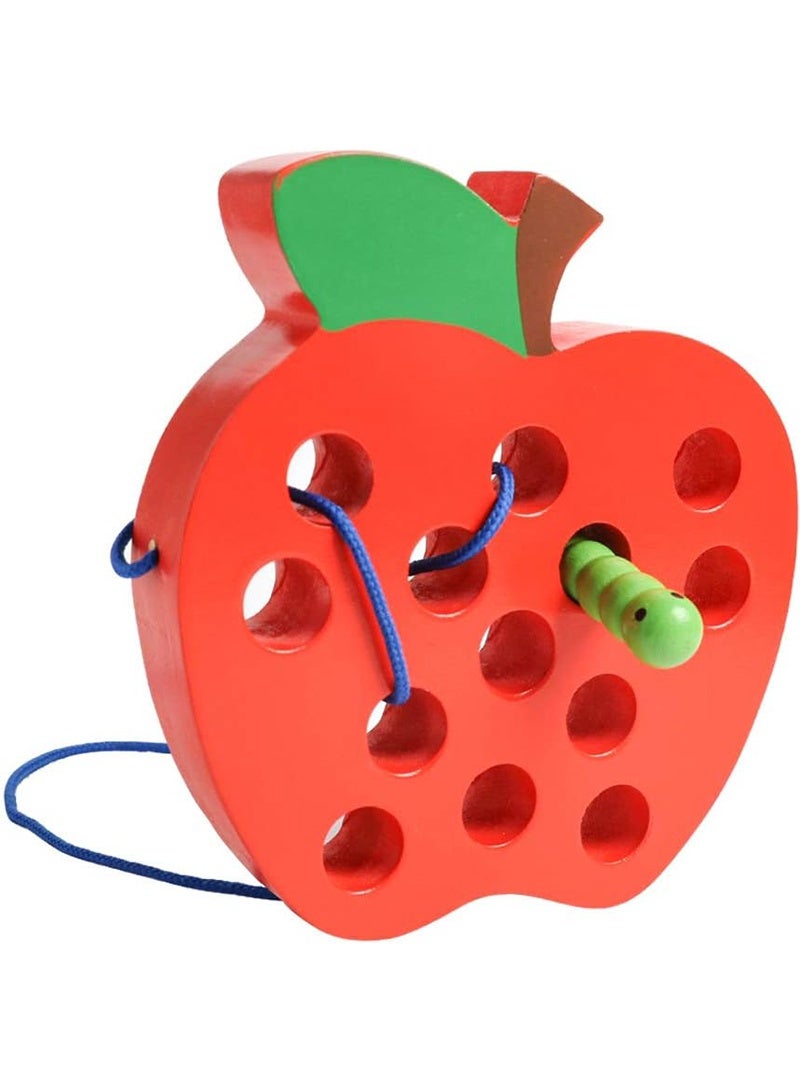 Topyich Wooden Lacing Apple Threading Toys Wood Lace Block Puzzle Shape Travel Game Toys Early Learning Fine Motor Skills Educational Gift for 3 4 5 Years Old Toddlers Baby Kids Boys - Image 2