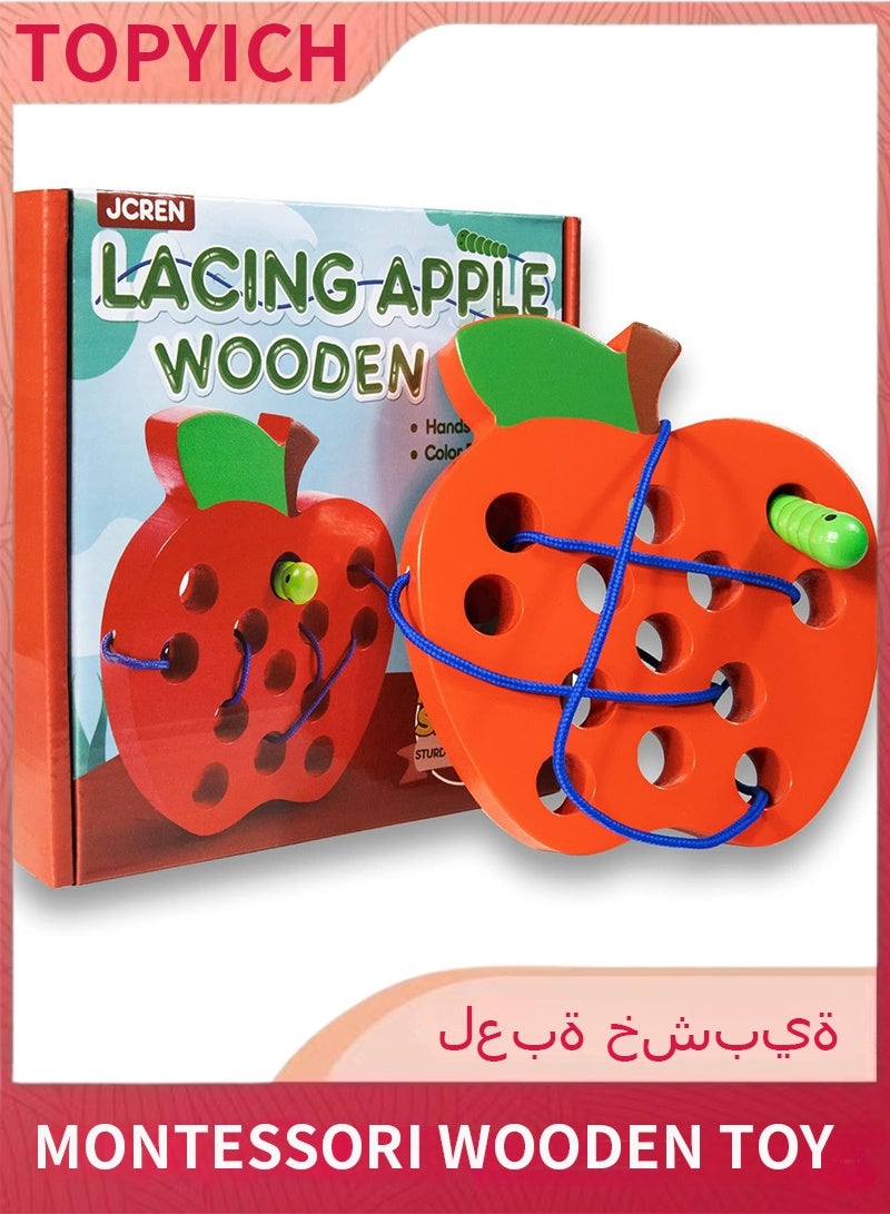 Topyich Wooden Lacing Apple Threading Toys Wood Lace Block Puzzle Shape Travel Game Toys Early Learning Fine Motor Skills Educational Gift for 3 4 5 Years Old Toddlers Baby Kids Boys - Image 1