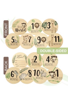 Generic Baby Monthly Milestone with Announcement Sign Wooden Newborn Welcome Discs Sign Round New Baby Sign Double Sided Printed Baby  for Boys Girls Photo Prop Baby Shower  - Image 5