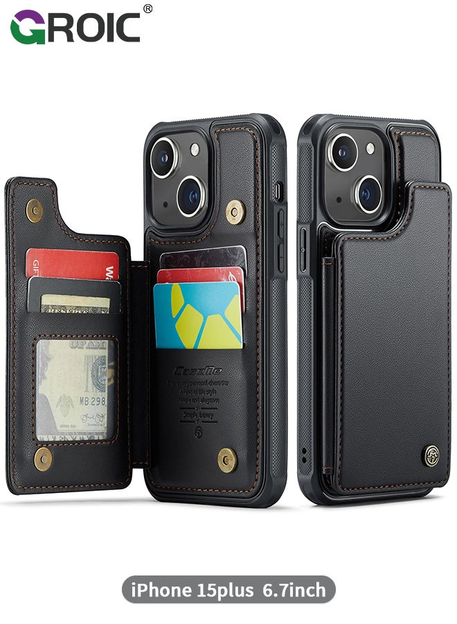 GROIC Black Wallet Phone Case for iPhone 15 Plus Case with Card Holder, Leather Phone Cases for iPhone 15 Wallet Case, Phone Wallet Case for iPhone 15 Plus Cases with Stand - Image 1