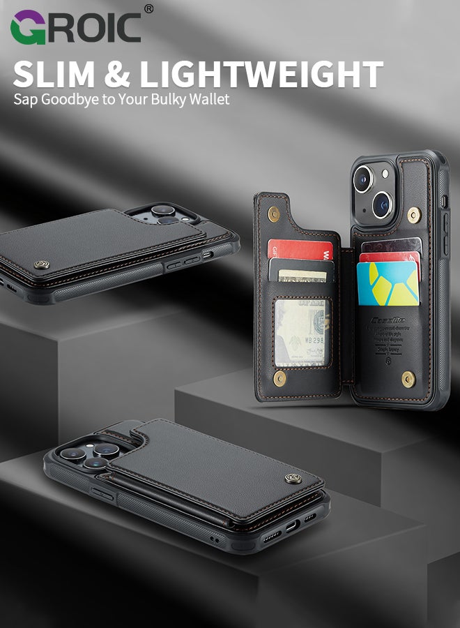 GROIC Black Wallet Phone Case for iPhone 15 Plus Case with Card Holder, Leather Phone Cases for iPhone 15 Wallet Case, Phone Wallet Case for iPhone 15 Plus Cases with Stand - Image 2