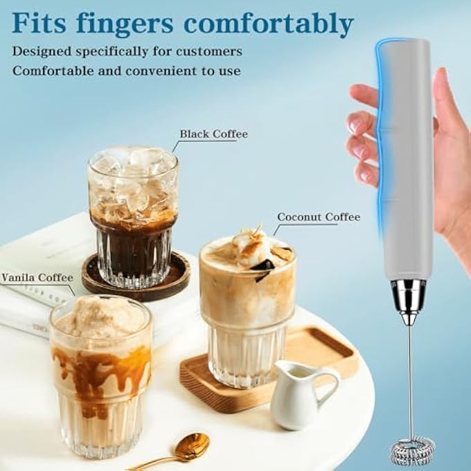 BSRGMS Milk Frother Handheld For Coffee Electric Whisk 3 Speed Adjustable Drink Mixer With Stainless 3 Whisks Rechargeable Hand Frother Wand Foam Maker For Latte Cappuccino Matcha Egg Silver - Image 5