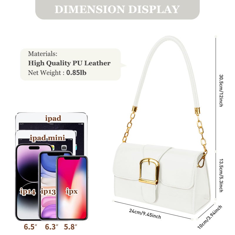 Gosect Shoulder Bag for Women, Faux Leather Women's Shoulder Handbags, Fashionable Tote Purses for Women with Removable Strap and Zipper Closure (White) - Image 3