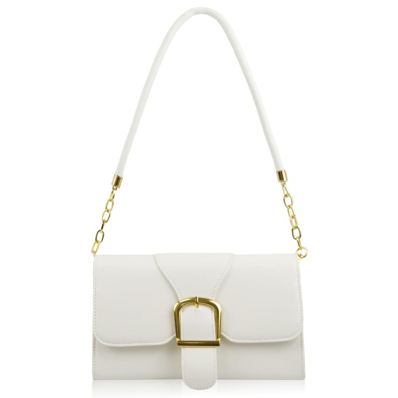 Gosect Shoulder Bag for Women, Faux Leather Women's Shoulder Handbags, Fashionable Tote Purses for Women with Removable Strap and Zipper Closure (White) - Image 1