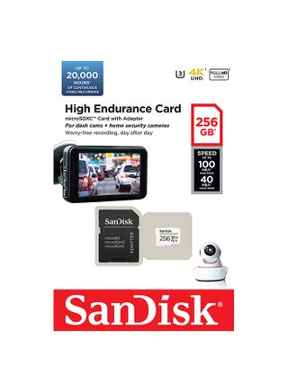256 GB High Endurance microSDXC + SD Adapter - for dash cams & home monitoring, up to 20,000 Hours, Full HD / 4K videos, up to 100/40 MB/s Read/Write speeds, C10, U3, V30 SDSQQNR-256G-GN6IA - view 4
