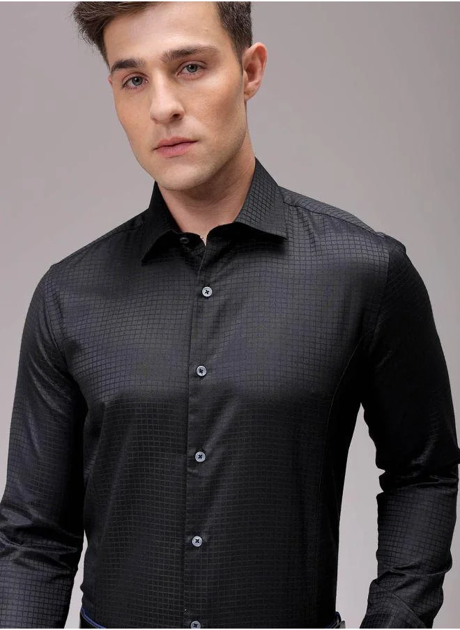 شركة المرآب الهندية Men Slim Fit Solid Full Sleeves Cutaway Collar Formal Shirt