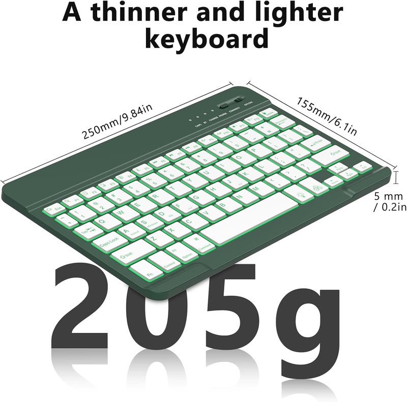 HZD Bluetooth Keyboard, iPad Tablet Rechargeable Wireless Keyboard, QWERTY Quiet Portable Compatible Windows/Android/iOS for iPad, iPhone, Samsung, Lenovo, Huawei (Dark Green) - Image 5