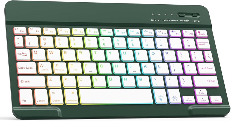HZD Bluetooth Keyboard, iPad Tablet Rechargeable Wireless Keyboard, QWERTY Quiet Portable Compatible Windows/Android/iOS for iPad, iPhone, Samsung, Lenovo, Huawei (Dark Green) - Image 1
