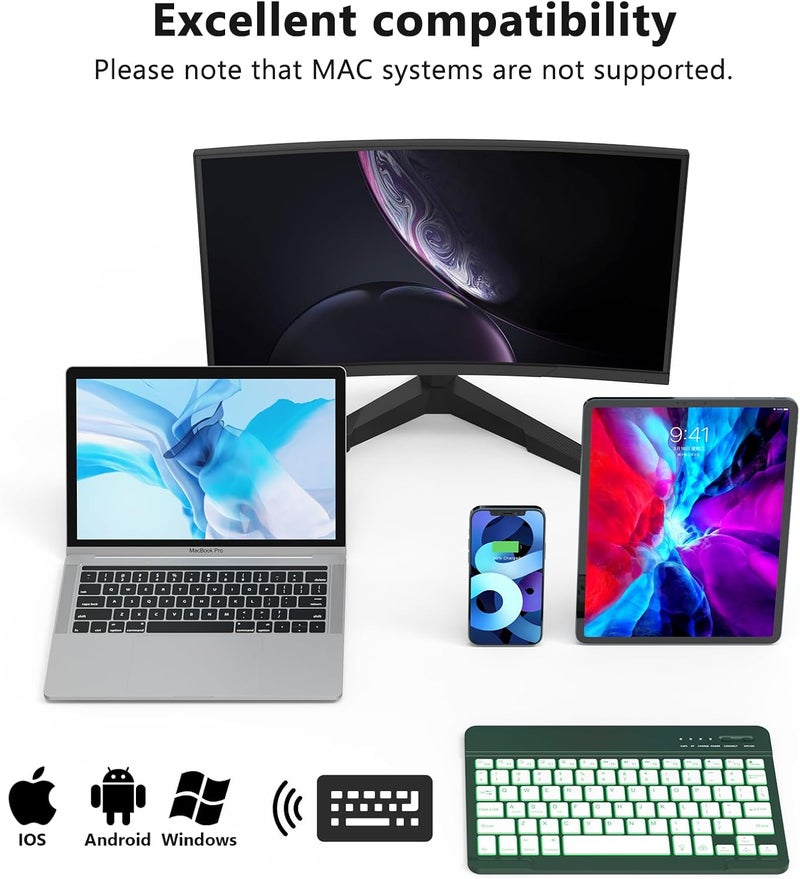 HZD Bluetooth Keyboard, iPad Tablet Rechargeable Wireless Keyboard, QWERTY Quiet Portable Compatible Windows/Android/iOS for iPad, iPhone, Samsung, Lenovo, Huawei (Dark Green) - Image 2