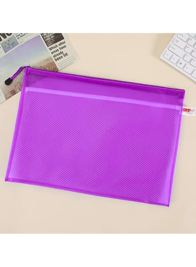 A4 Waterproof Mesh Document Holder with Zipper – Purple - Image 1