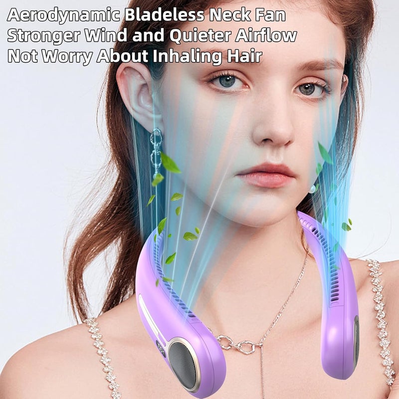 Kinhowly Portable Neck Fan, Personal Wearable Bladeless Fan, 6000mAh USB Rechargeable, 360° Airflow, LED Display, 4-Speeds, Hands Free Fan for Outdoor Indoor, Birthday Gifts for Men Women Dad Mom (Purple) - Image 5