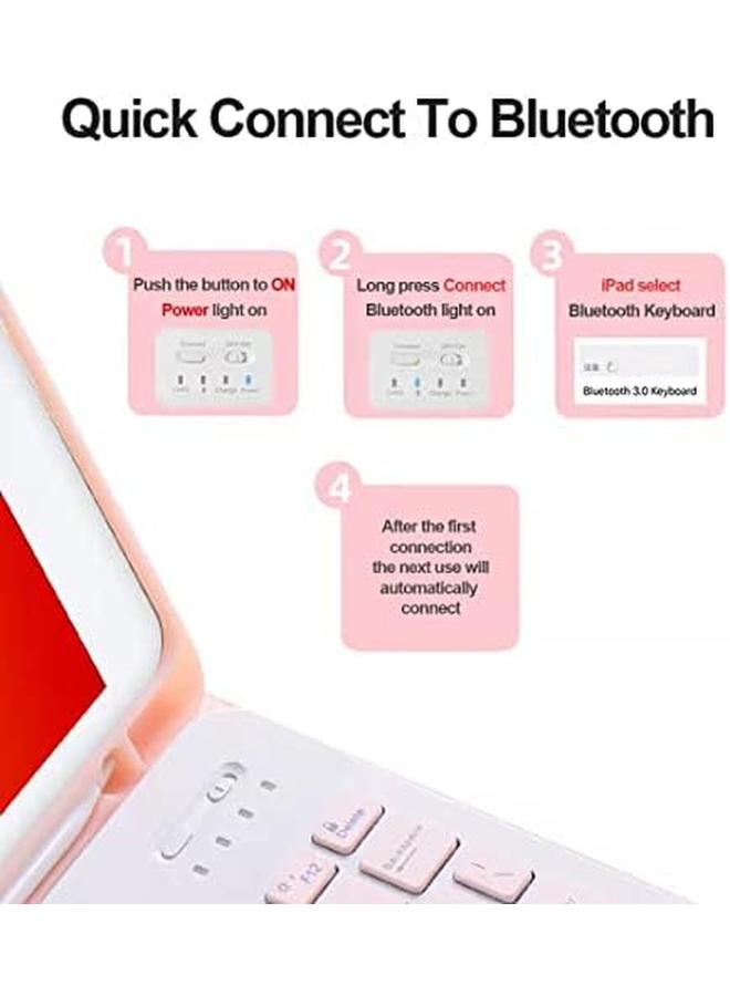 erorex Keyboard Case Flip Stand For 10.2 Inch 9Th Gen 8Th Gen 7Th Gen With Touch Pad Arabic And English Bluetooth Keyboard Smart Trackpad Detachable Wireless With Pencil Holder Ipad Cover (Pink)  - Image 3