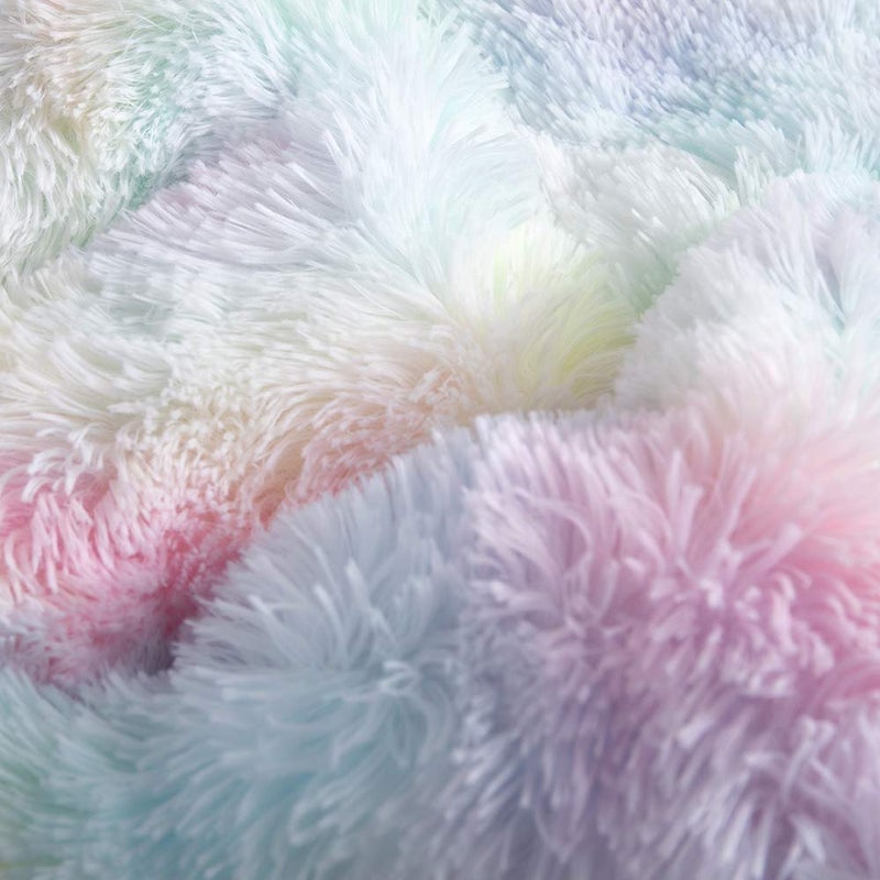Wajade Faux Fur Plush Rainbow Comforter Set Fluffy Fuzzy Shaggy Bedding Set - 3PC Full/Queen Microfiber Soft Warm Quilt Set - Image 3