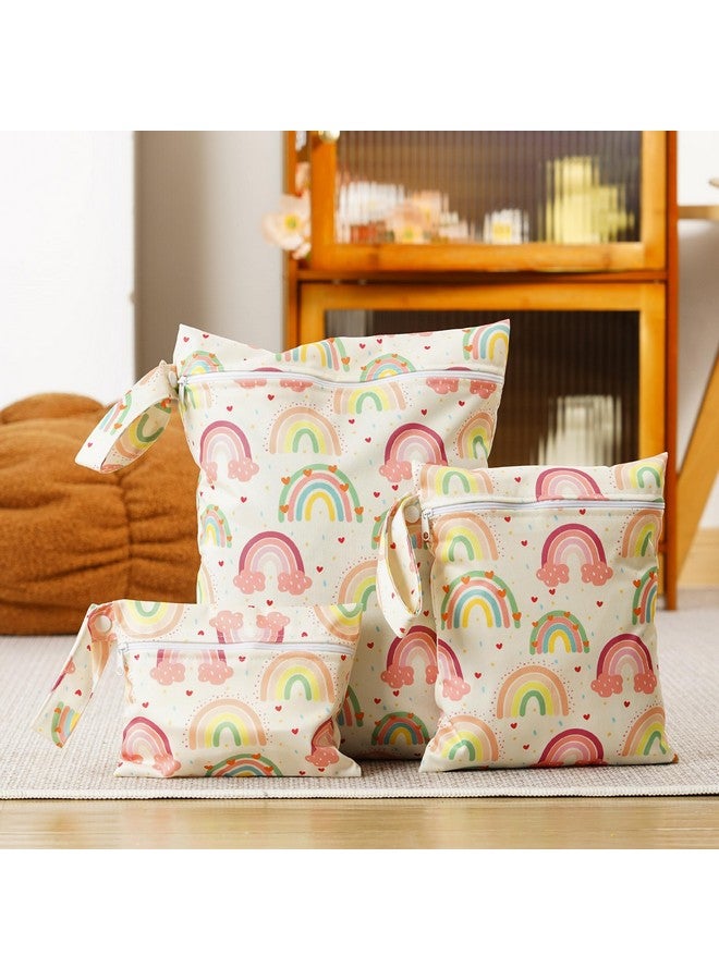 Happy Flute 3 Set Wet Bag Storage Bag Zipper Waterproof Washable Travel Bags, Beach, Pool, Gym Bag for Cloth Diaper, Swimsuits & Wet Clothes(Rainbow2)