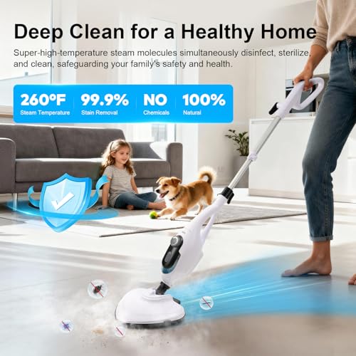 McovaringMee 11-in-1 Steam Mop, 1550W Powerful Handheld Steam Cleaner, 260°F Multi-Functional Floor Steamer with 21.3FT Cord for Floors, Hardwood, Tiles, Grout, Windows, Kitchen, Bath, Adjustable (White) - Image 4