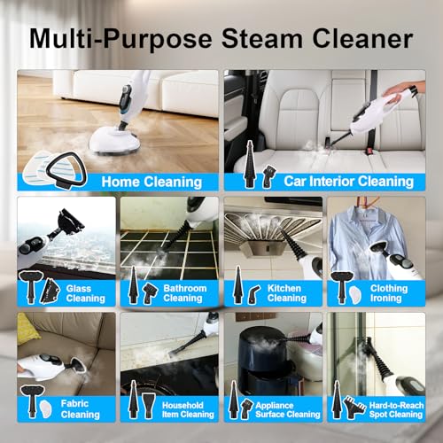 McovaringMee 11-in-1 Steam Mop, 1550W Powerful Handheld Steam Cleaner, 260°F Multi-Functional Floor Steamer with 21.3FT Cord for Floors, Hardwood, Tiles, Grout, Windows, Kitchen, Bath, Adjustable (White) - Image 5