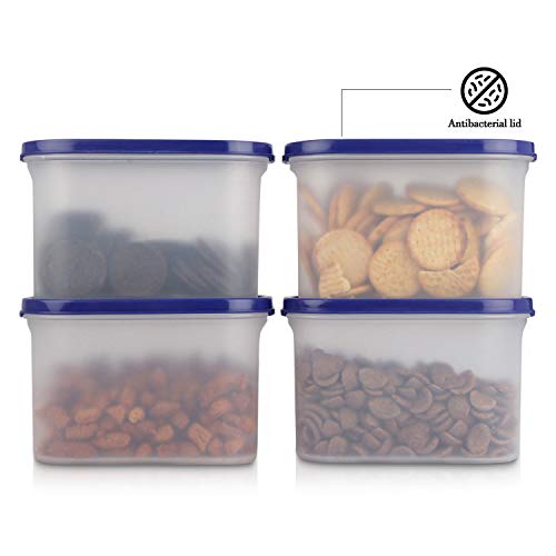 Cutting EDGE 1200ml Anti-Bacterial Modular Plastic Storage Container Set of 4, BPA-Free, Airtight Lid, Leakproof, Stackable Organizer for Pantry, Rice, Grains & Pulses (Navy Blue Lids) - Image 4