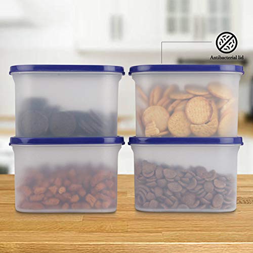 Cutting EDGE 1200ml Anti-Bacterial Modular Plastic Storage Container Set of 4, BPA-Free, Airtight Lid, Leakproof, Stackable Organizer for Pantry, Rice, Grains & Pulses (Navy Blue Lids) - Image 5