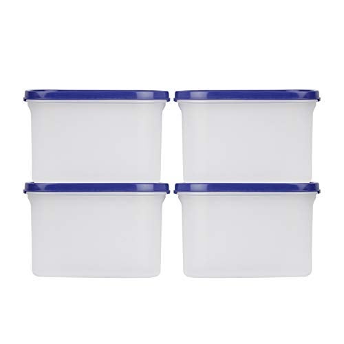 Cutting EDGE 1200ml Anti-Bacterial Modular Plastic Storage Container Set of 4, BPA-Free, Airtight Lid, Leakproof, Stackable Organizer for Pantry, Rice, Grains & Pulses (Navy Blue Lids) - Image 1