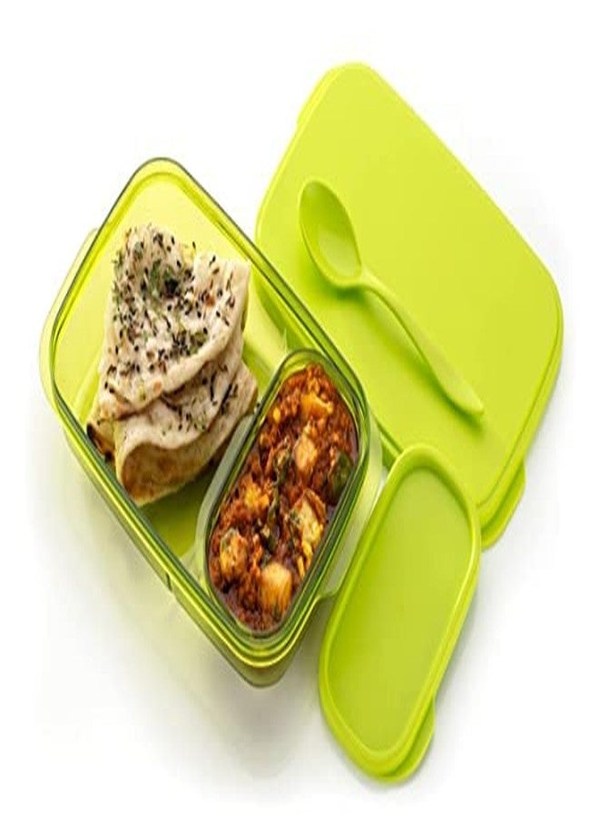 UNITRA Lunch Box for Food Grade Plastic Leak Proof Reusable Freezer Safe 2 Food Containers with 2 Spoon (Tiffin Box for 590ML, Multicolor)(Royal) - Image 1