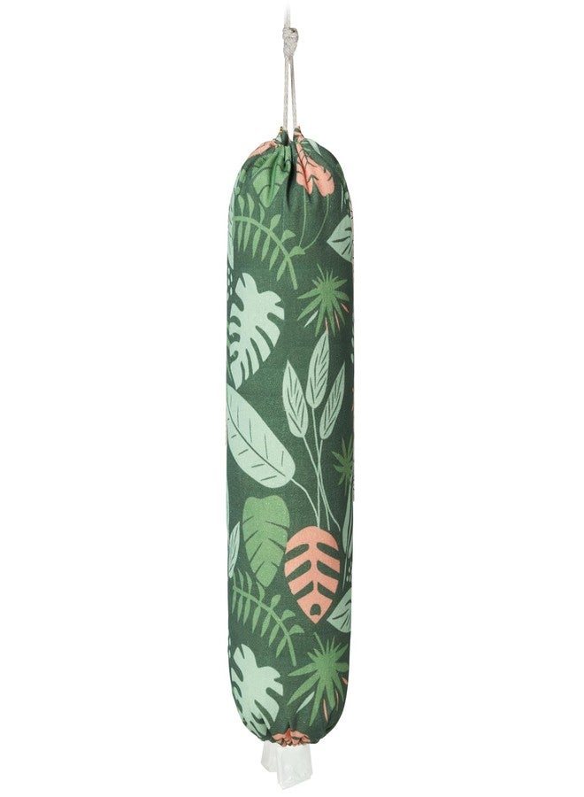 LeCorner Plastic Bag Holder, Reusable Grocery Bag Holder for Plastic Bags Groceries Store, Flower Canvas Trash Plastic Bag Organizer Storage Holders for Home Kitchen Pantry Decor (Green Seaweed) - Image 1