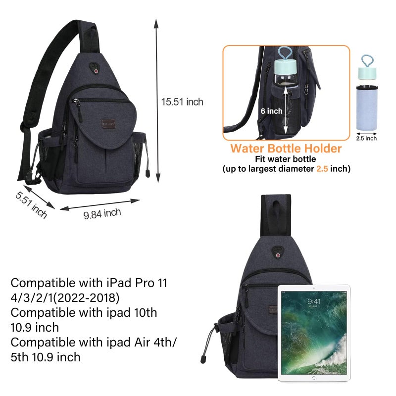 MOSISO Sling Backpack,Canvas Crossbody Hiking Daypack Bag with Anti-theft Pocket, Space Gray - Image 2