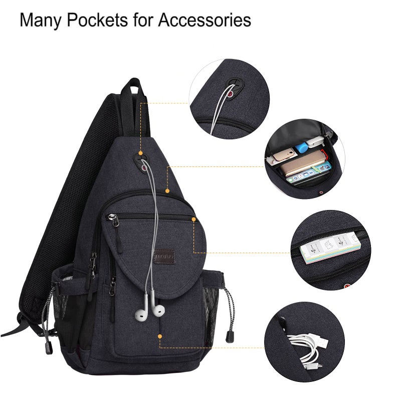 MOSISO Sling Backpack,Canvas Crossbody Hiking Daypack Bag with Anti-theft Pocket, Space Gray - Image 3