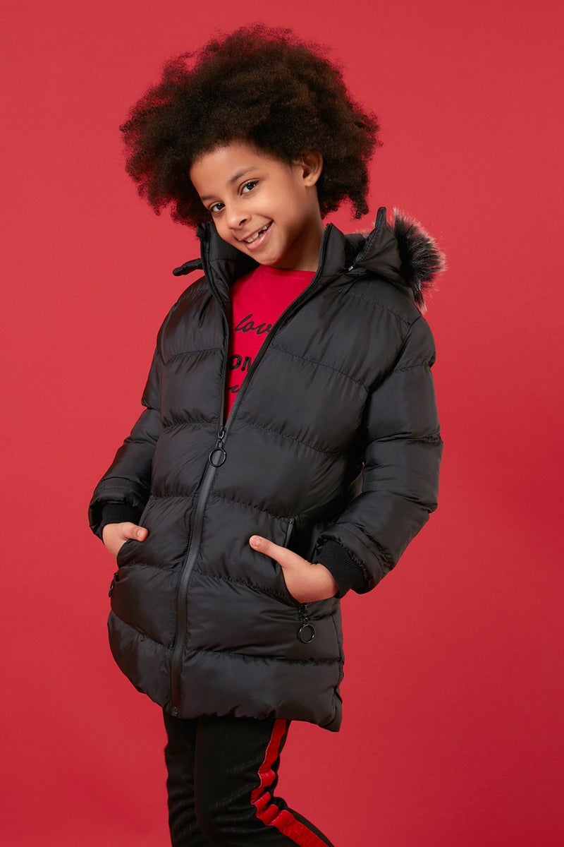 Lela Side Faux Fur Hooded Puffer Coat Girls' COAT 5765020K  - Image 2