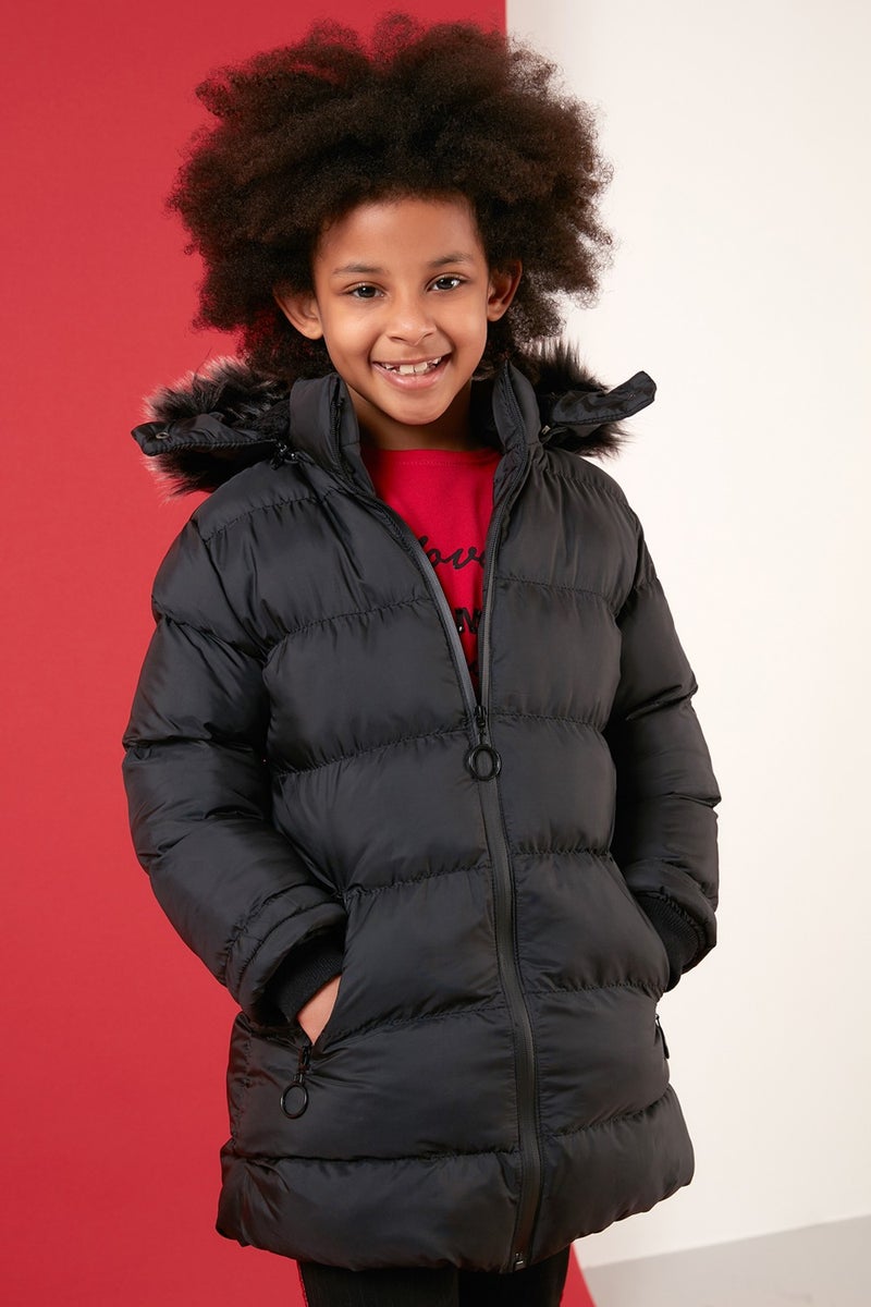 Lela Side Faux Fur Hooded Puffer Coat Girls' COAT 5765020K  - Image 1
