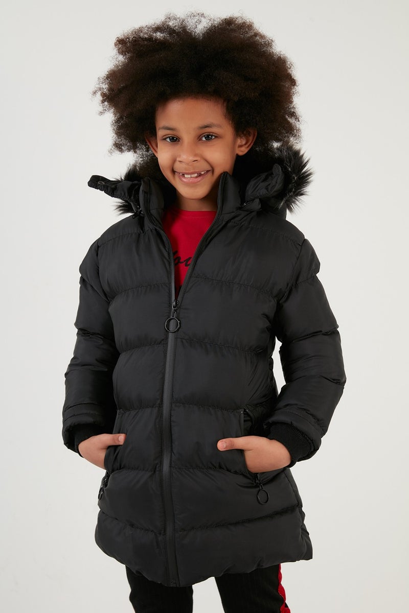 Lela Side Faux Fur Hooded Puffer Coat Girls' COAT 5765020K  - Image 3