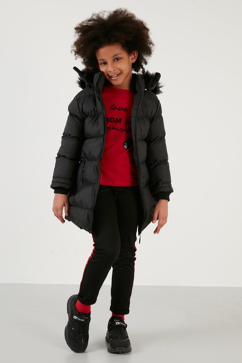 Lela Side Faux Fur Hooded Puffer Coat Girls' COAT 5765020K  - Image 4