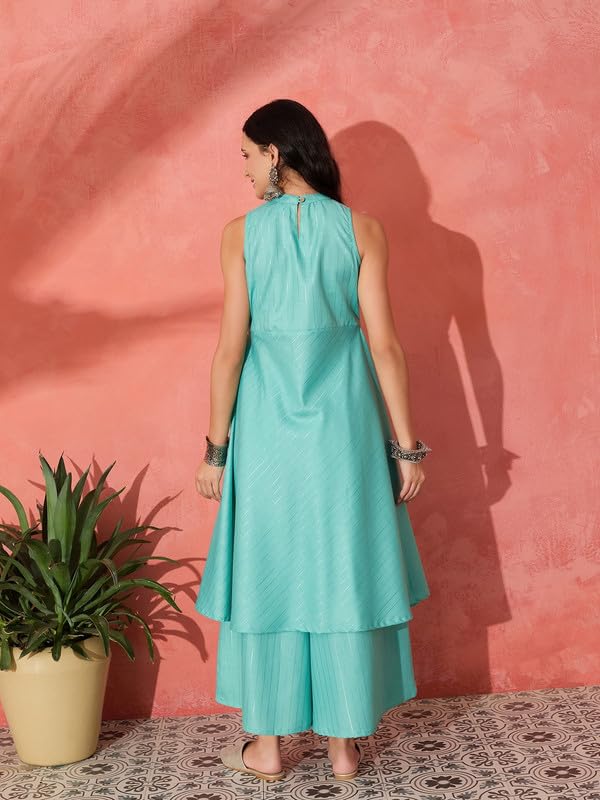 InWeave TEAL LUREX BOHO SLEEVLESS KURTA SET - Image 3