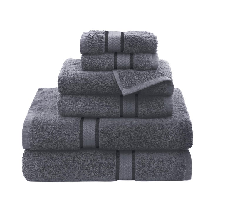 COTTON CRAFT Ultra Soft 6 Piece Towel Set - 2 Large Bath Towels, 2 Hand Towels, 2 Washcloths - Absorbent 580 GSM Quick Dry Everyday Luxury Hotel Bathroom Spa Gym Shower Pool - 100% Cotton - Charcoal - Image 1