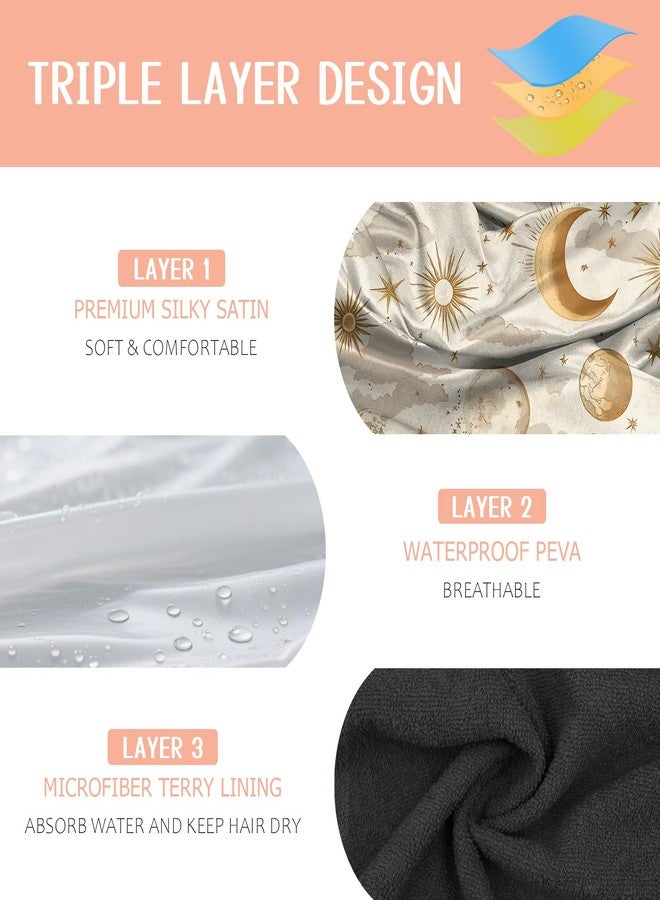 BHAHB Luxury Shower Cap Reusable Terry Cloth Lined EVA Triple Waterproof Layer Elastic Hair Bath Caps for Women Girls Cute-Sun - Image 3