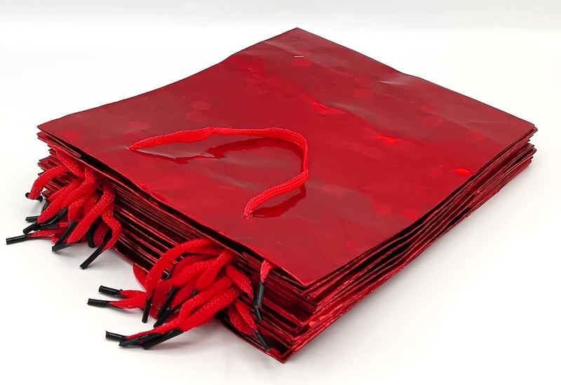 Gold Leaf GOLD LEAF Glitter Paper Bags 12Pcs With Handles,Reusable Iridescent Gift Bags for Gift Giving, Baby Shower Gift Bags,Christmas, Party Wrapping Solution(18 x 7.5 x 22 Cm)(RED)  - Image 4