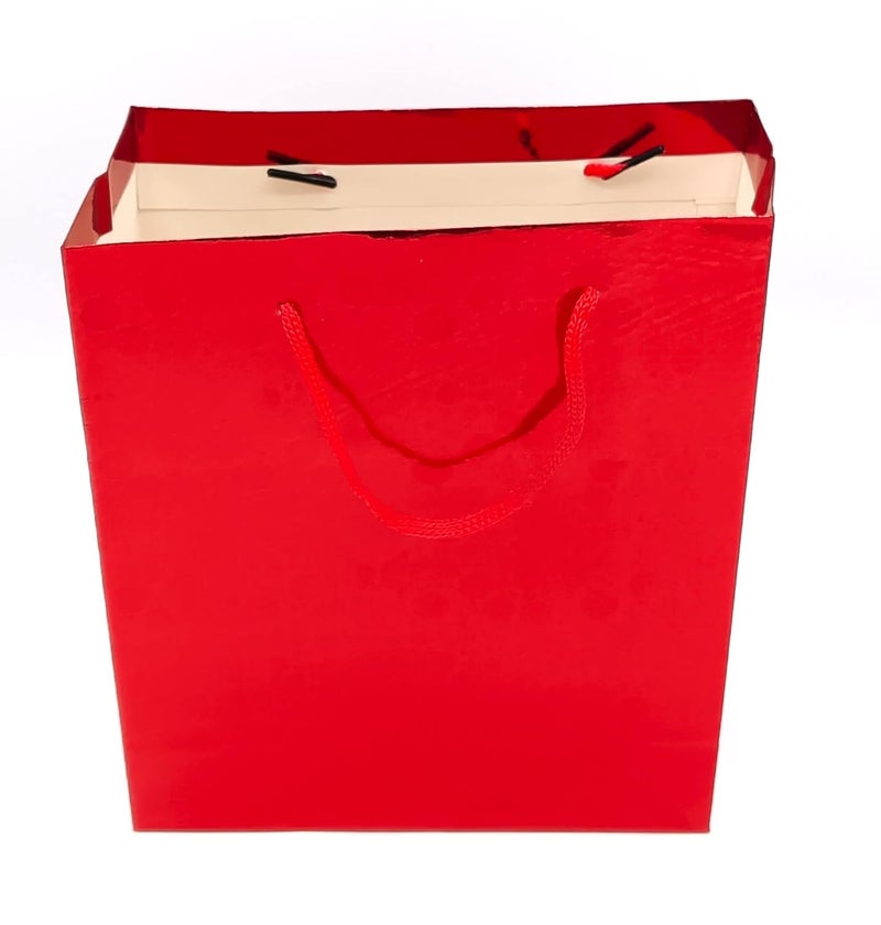 Gold Leaf GOLD LEAF Glitter Paper Bags 12Pcs With Handles,Reusable Iridescent Gift Bags for Gift Giving, Baby Shower Gift Bags,Christmas, Party Wrapping Solution(18 x 7.5 x 22 Cm)(RED)  - Image 2