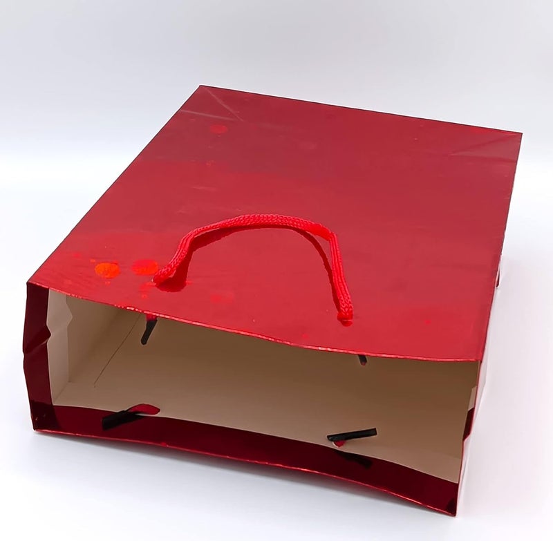 Gold Leaf GOLD LEAF Glitter Paper Bags 12Pcs With Handles,Reusable Iridescent Gift Bags for Gift Giving, Baby Shower Gift Bags,Christmas, Party Wrapping Solution(18 x 7.5 x 22 Cm)(RED)  - Image 5