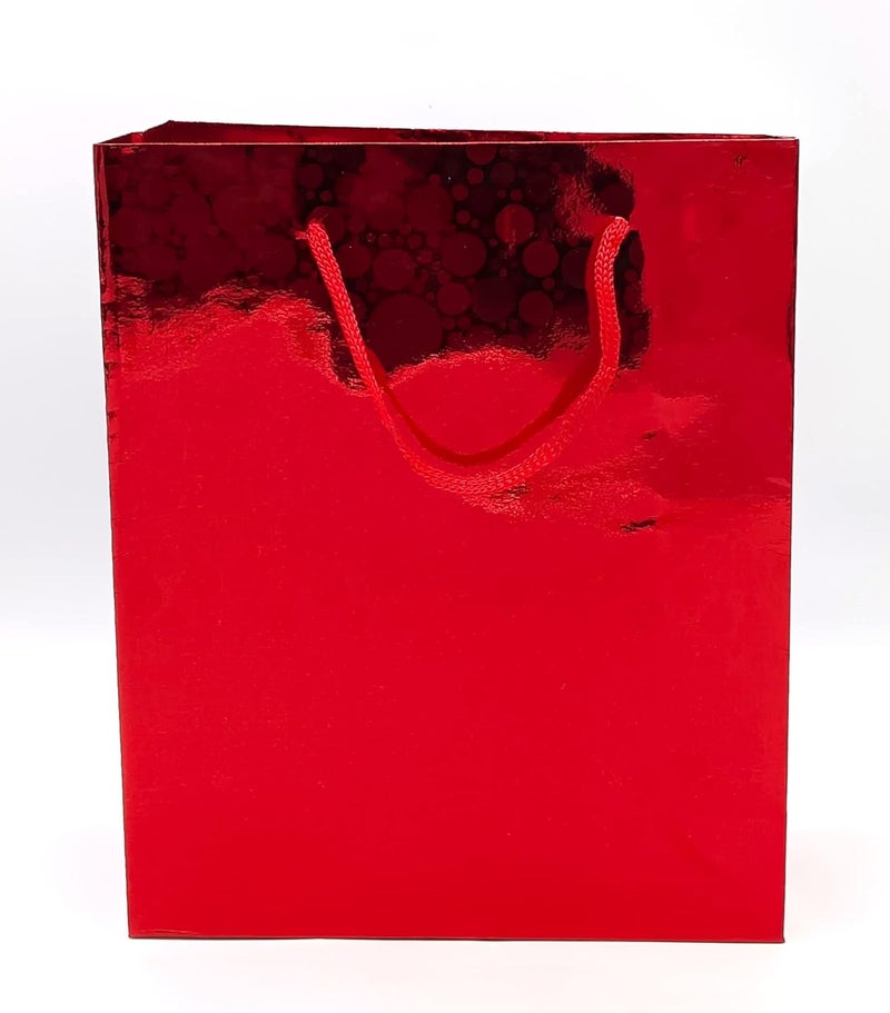 Gold Leaf GOLD LEAF Glitter Paper Bags 12Pcs With Handles,Reusable Iridescent Gift Bags for Gift Giving, Baby Shower Gift Bags,Christmas, Party Wrapping Solution(18 x 7.5 x 22 Cm)(RED)  - Image 1