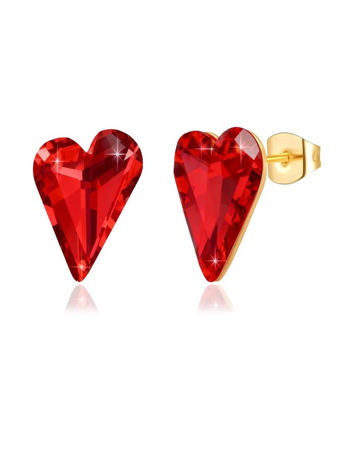 EVEVIC Fashion Austrian Crystal Heart Stud Earrings for Women 14K Gold Plated Hypoallergenic Jewelry Gift (Red) - Image 1