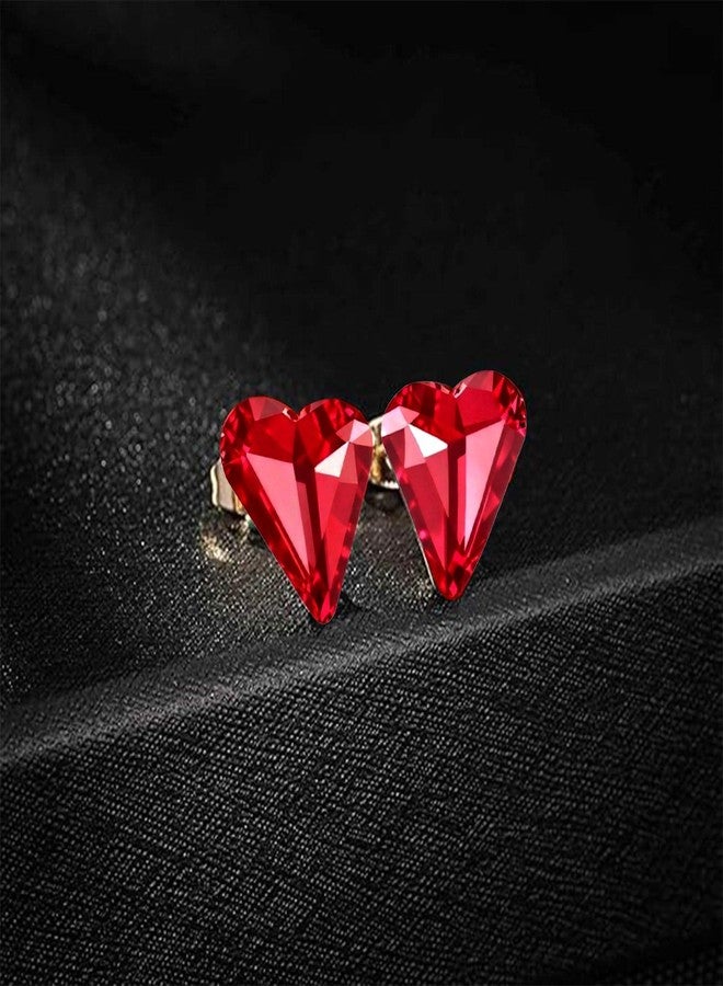 EVEVIC Fashion Austrian Crystal Heart Stud Earrings for Women 14K Gold Plated Hypoallergenic Jewelry Gift (Red) - Image 5