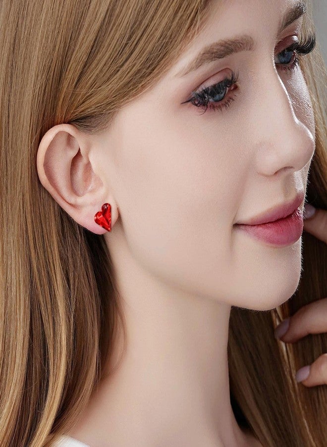 EVEVIC Fashion Austrian Crystal Heart Stud Earrings for Women 14K Gold Plated Hypoallergenic Jewelry Gift (Red) - Image 2
