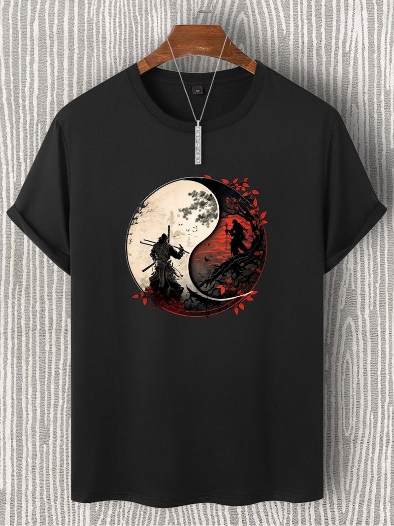 Yin Yang Design Cotton Oversize T-Shirt. Yin Yang and Samurai Themed Unisex T-Shirt