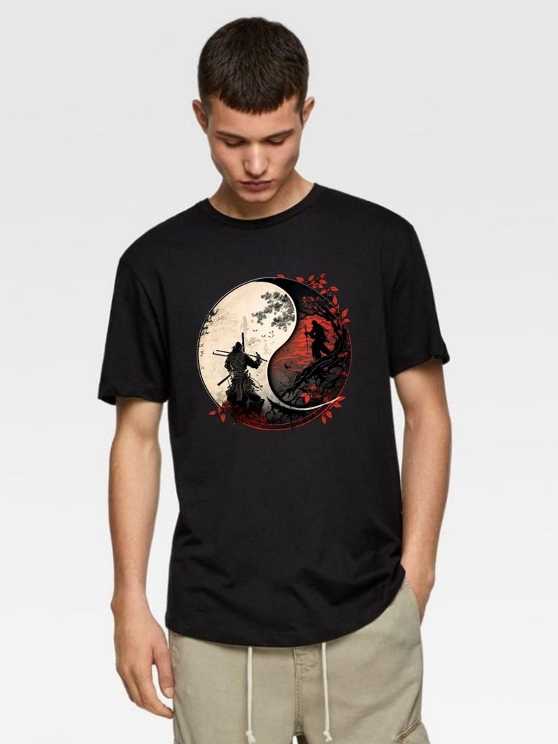 Yin Yang Design Cotton Oversize T-Shirt. Yin Yang and Samurai Themed Unisex T-Shirt