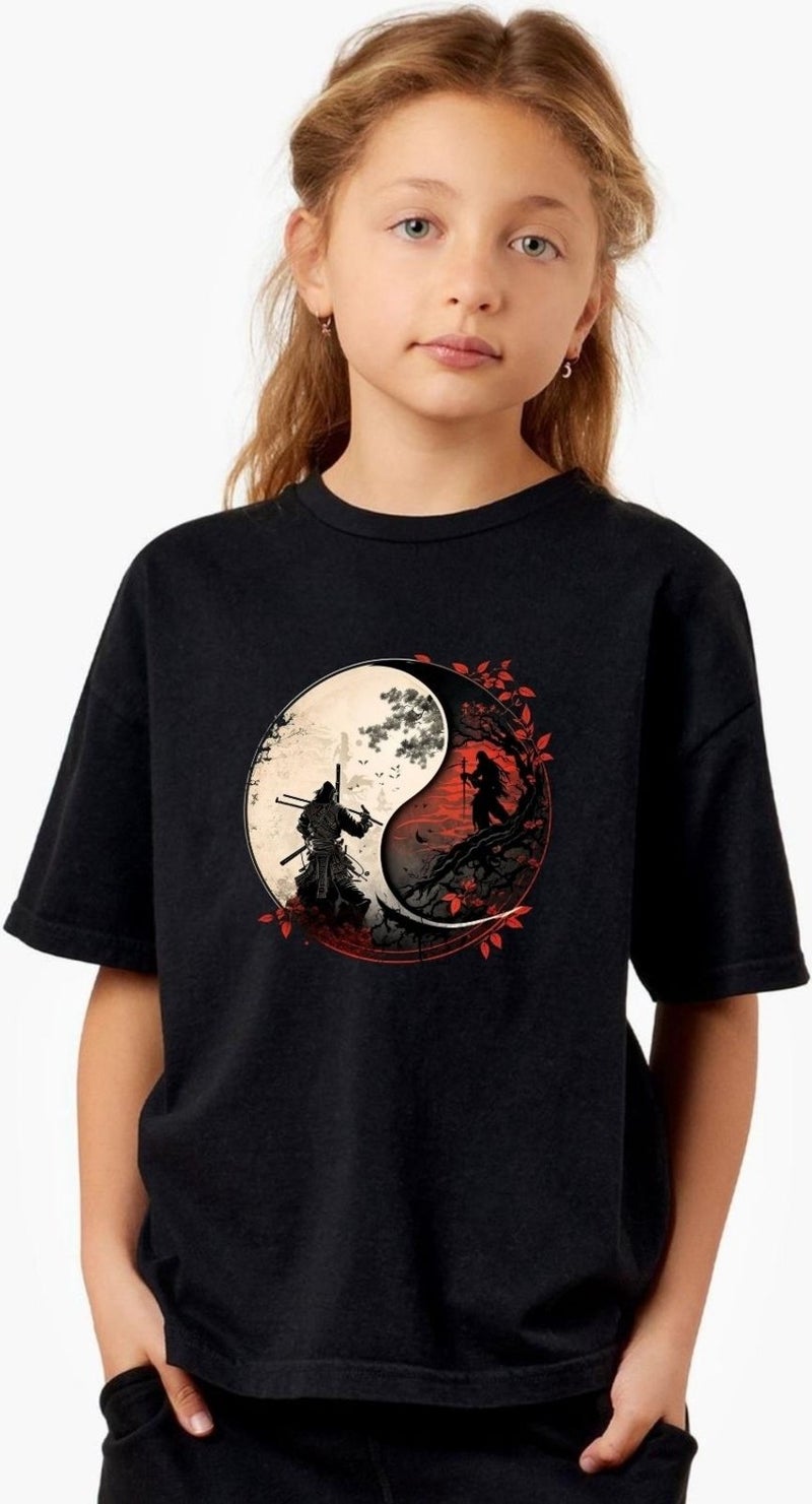 Yin Yang Design Cotton Oversize T-Shirt. Yin Yang and Samurai Themed Unisex T-Shirt