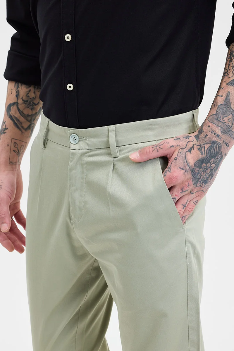SNITCH Light Green Light Green Slim Fit Pleated Trousers for Men | Best Price UAE