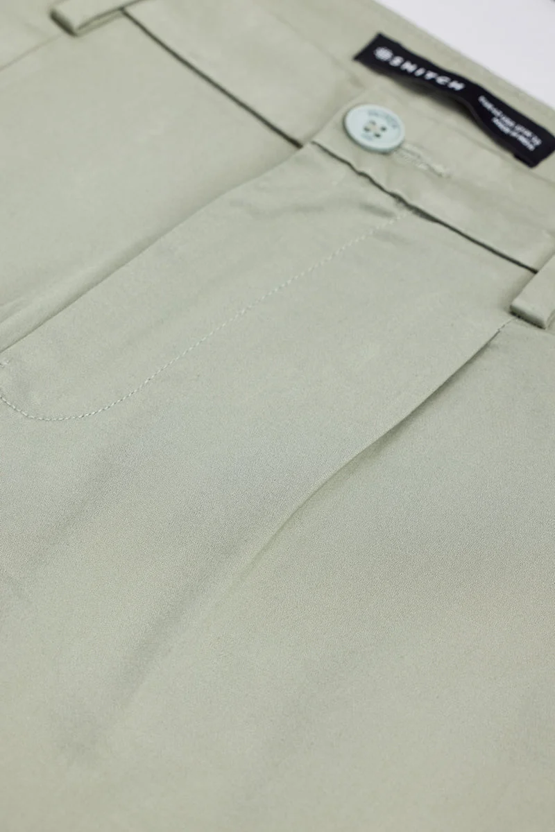 SNITCH Light Green Slim Fit Pleated Trousers