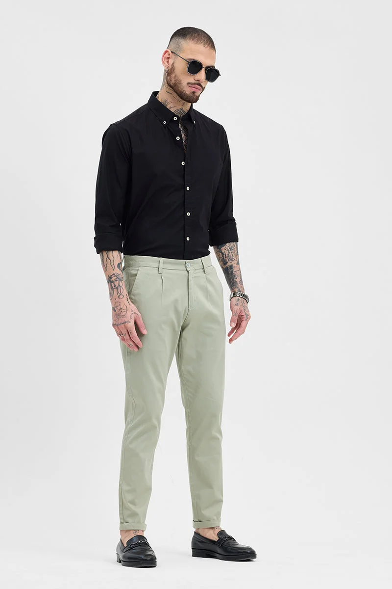SNITCH Light Green Light Green Slim Fit Pleated Trousers for Men | Best Price UAE