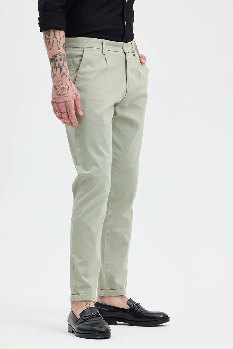 SNITCH Light Green Light Green Slim Fit Pleated Trousers for Men | Best Price UAE