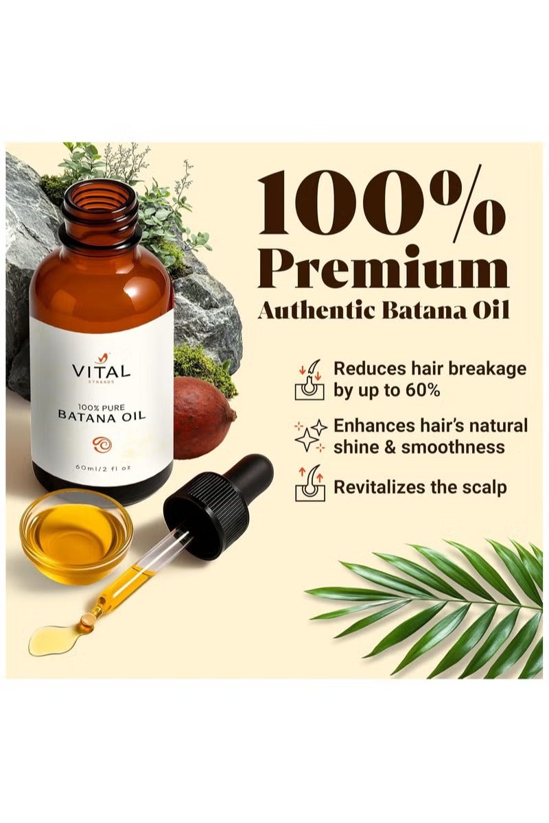VITAL 100% Organic Batana Oil for Hair Growth - Strengthens Hair, Reduces Breakage, Enhances Shine - Raw and Pure, Non-Greasy - No Silicones, Sulfates, or Parabens - All Hair Types - 60ml - Image 2
