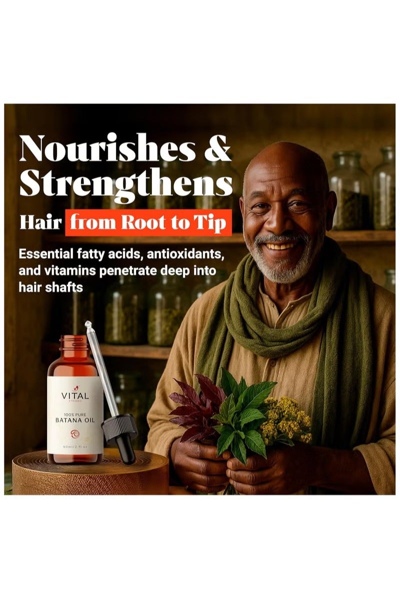VITAL 100% Organic Batana Oil for Hair Growth - Strengthens Hair, Reduces Breakage, Enhances Shine - Raw and Pure, Non-Greasy - No Silicones, Sulfates, or Parabens - All Hair Types - 60ml - Image 3